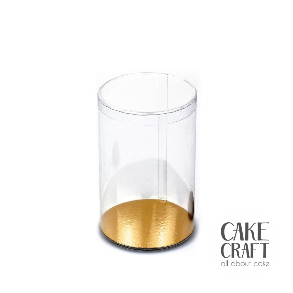 Διάφανα Κουτιά Στρογγυλά - Κουτί Διάφανο Στρογγυλό PET 15x17Y cm + Χρυσή Βάση