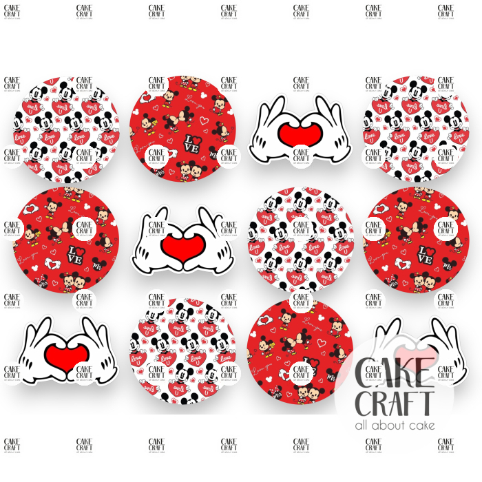 Βρώσιμα Σχέδια Γάμου / Βαλεντίνου - Βρώσιμα σχέδια Συλλογή Βαλεντίνος Mickey - 12τμχ