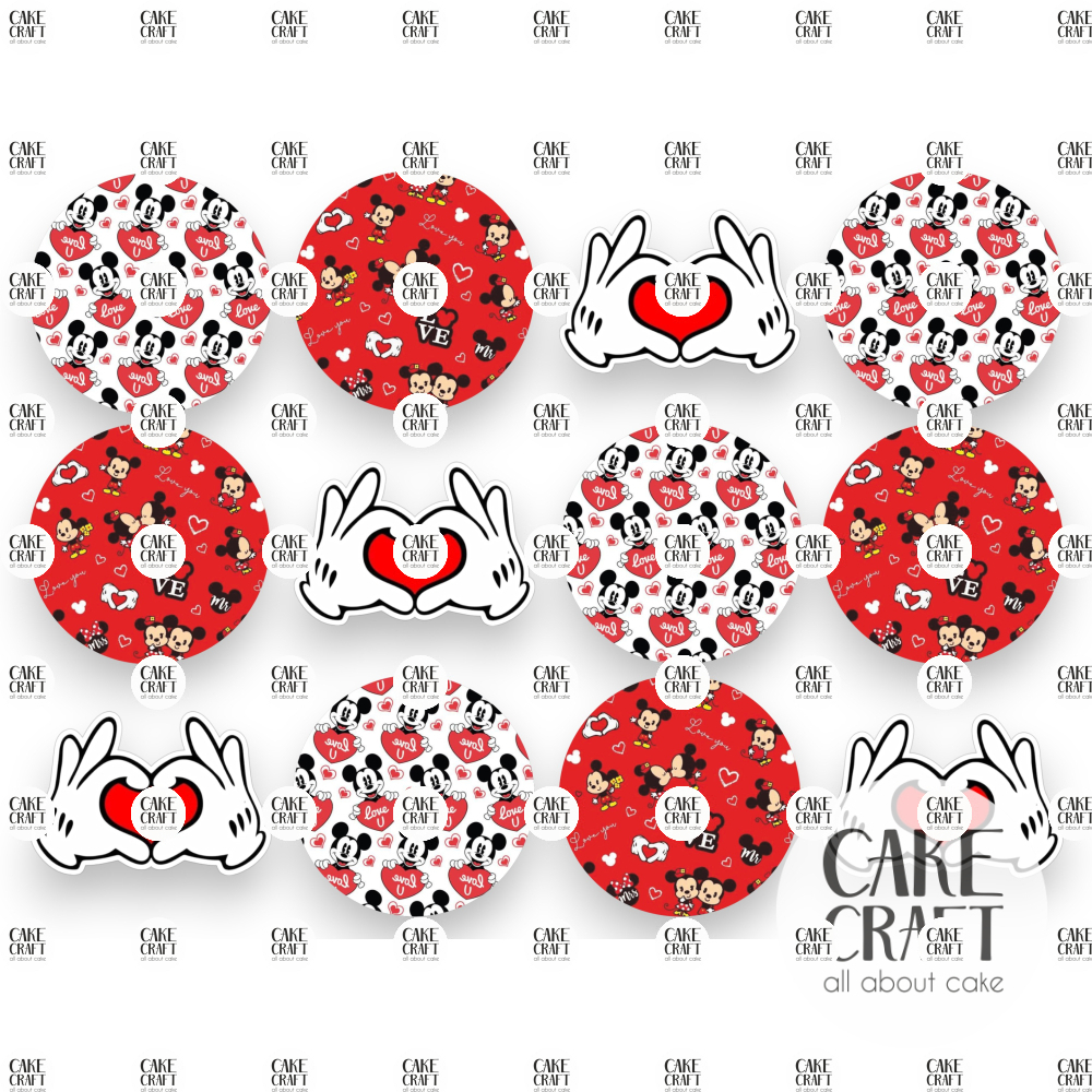 Βρώσιμα Σχέδια Γάμου / Βαλεντίνου - Βρώσιμα σχέδια Συλλογή Βαλεντίνος Mickey - 12τμχ