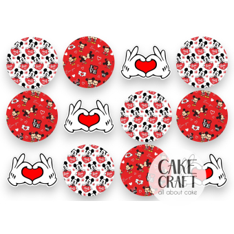 Βρώσιμα Σχέδια Γάμου / Βαλεντίνου - Βρώσιμα σχέδια Συλλογή Βαλεντίνος Mickey - 12τμχ