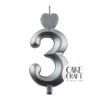 Κεριά & Βεγγαλικά - Κεράκι Γενεθλίων SugarCraft Ασημί νούμερο 3