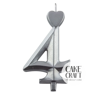 Κεριά & Βεγγαλικά - Κεράκι Γενεθλίων SugarCraft Ασημί νούμερο 4