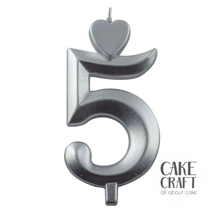 Κεριά & Βεγγαλικά - Κεράκι Γενεθλίων SugarCraft Ασημί νούμερο 5