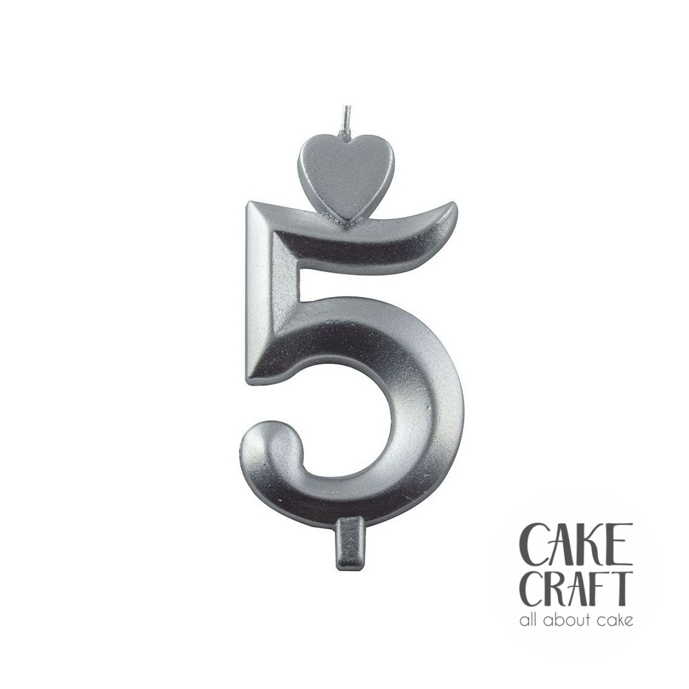 Κεριά & Βεγγαλικά - Κεράκι Γενεθλίων SugarCraft Ασημί νούμερο 5