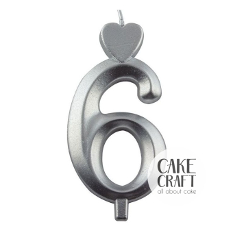 Κεριά & Βεγγαλικά - Κεράκι Γενεθλίων SugarCraft Ασημί νούμερο 6