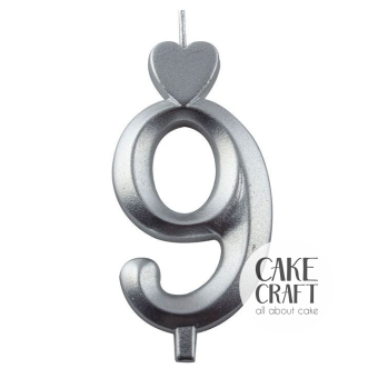 Κεριά & Βεγγαλικά - Κεράκι Γενεθλίων SugarCraft Ασημί νούμερο 9
