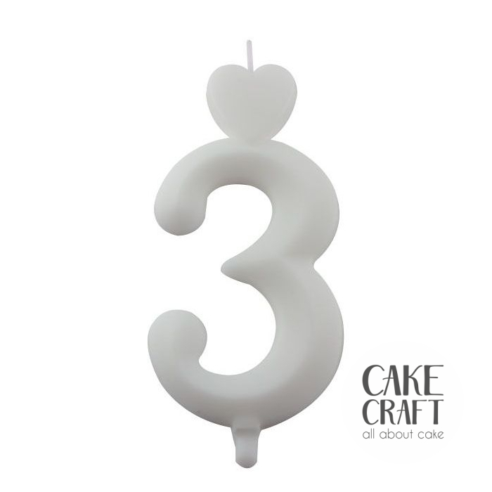 Κεριά & Βεγγαλικά - Κεράκι Γενεθλίων SugarCraft Λευκό νούμερο 3