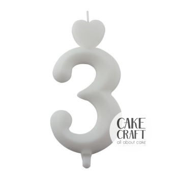 Κεριά & Βεγγαλικά - Κεράκι Γενεθλίων SugarCraft Λευκό νούμερο 3
