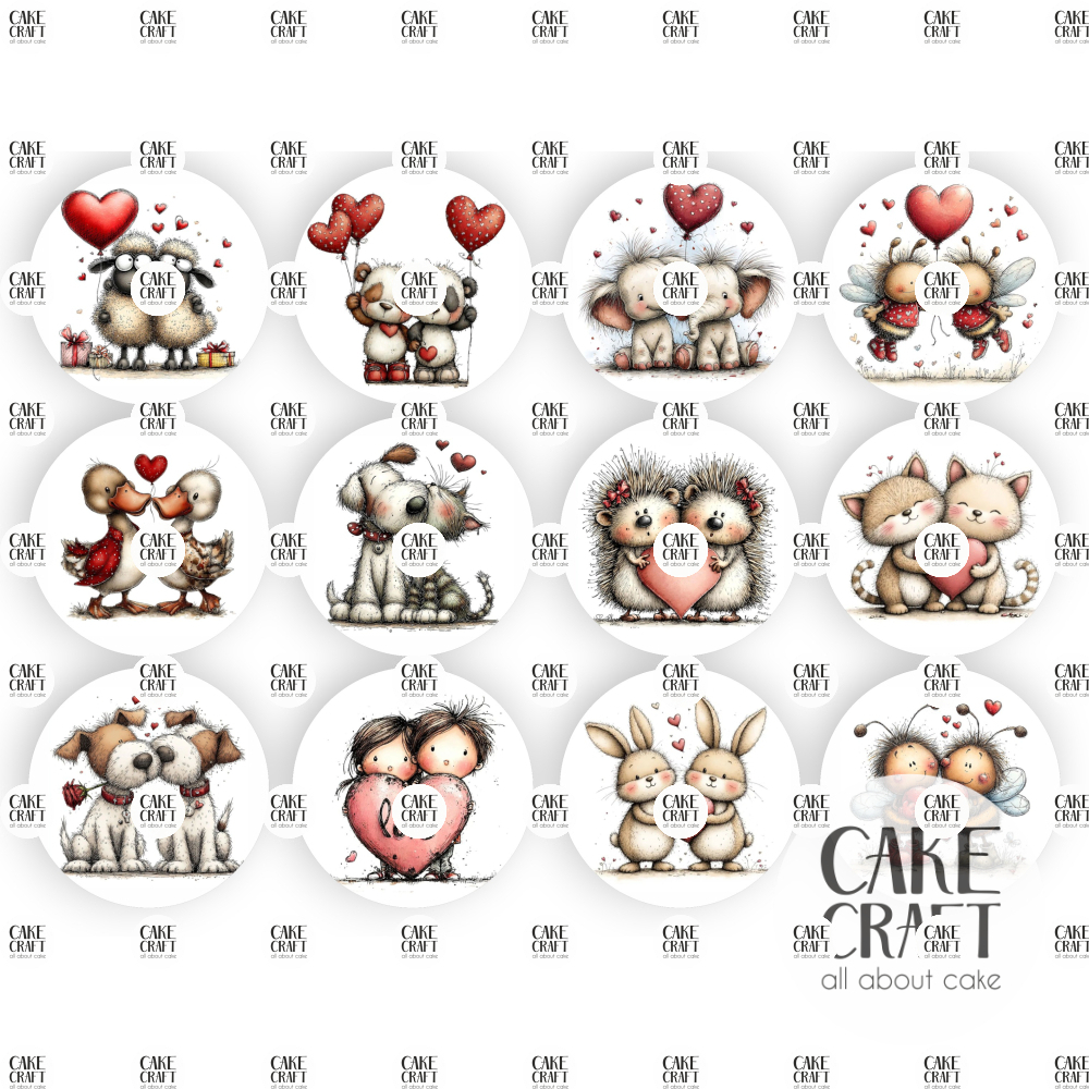 Βρώσιμα Σχέδια Γάμου / Βαλεντίνου - Βρώσιμα σχέδια Συλλογή Βαλεντίνος Χαριτωμένα Ζευγάρια - 12τμχ