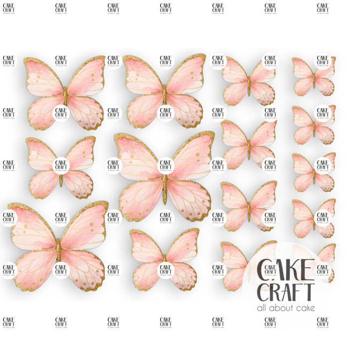 Βρώσιμα Σχέδια - Βρώσιμα σχέδια Πεταλούδες Ροζ/ Χρυσό σετ - 15τμχ