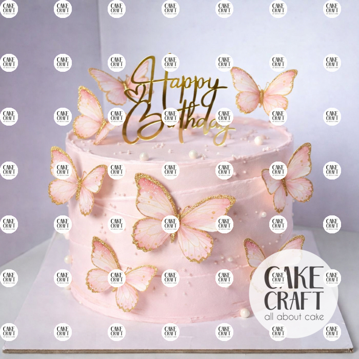 Βρώσιμα Σχέδια - Βρώσιμα σχέδια Πεταλούδες Ροζ/ Χρυσό σετ - 15τμχ