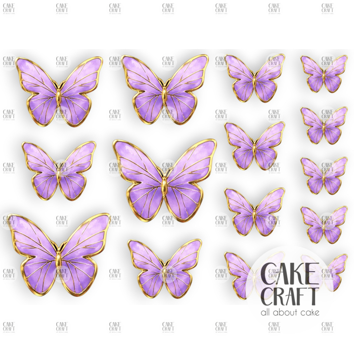 Βρώσιμα Σχέδια - Βρώσιμα σχέδια Πεταλούδες Μωβ/ Χρυσό σετ - 15τμχ
