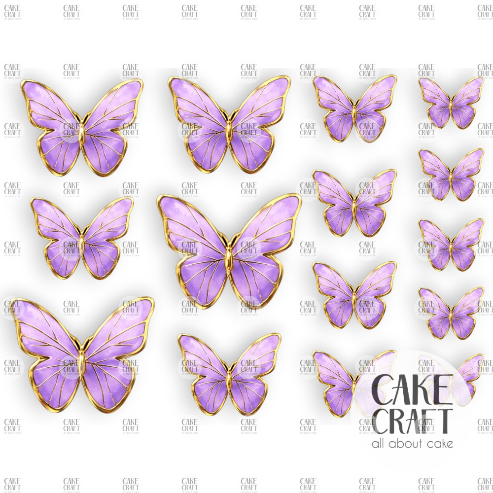 Βρώσιμα Σχέδια - Βρώσιμα σχέδια Πεταλούδες Μωβ/ Χρυσό σετ - 15τμχ