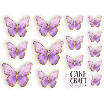 Βρώσιμα Σχέδια - Βρώσιμα σχέδια Πεταλούδες Μωβ/ Χρυσό σετ - 15τμχ