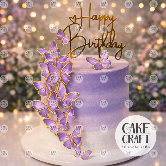 Βρώσιμα Σχέδια - Βρώσιμα σχέδια Πεταλούδες Μωβ/ Χρυσό σετ - 15τμχ