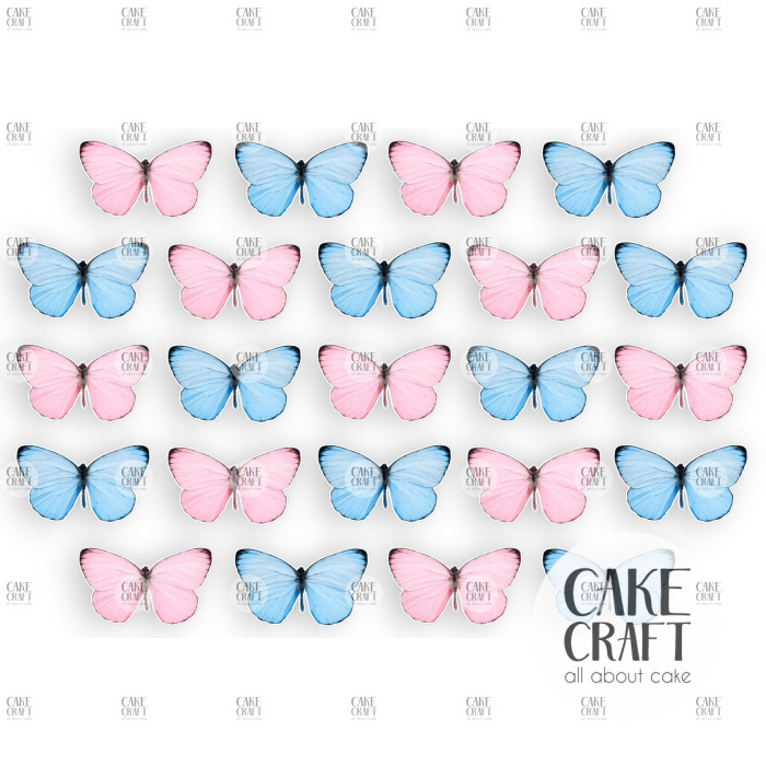 Βρώσιμα Σχέδια - Βρώσιμα σχέδια Πεταλούδες Ροζ & Γαλάζιες σετ - 23τμχ