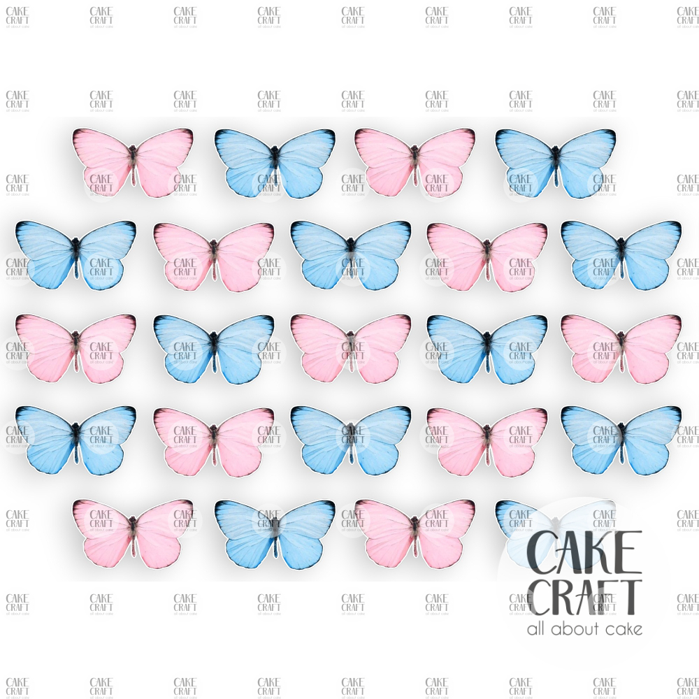 Βρώσιμα Σχέδια - Βρώσιμα σχέδια Πεταλούδες Ροζ & Γαλάζιες σετ - 23τμχ