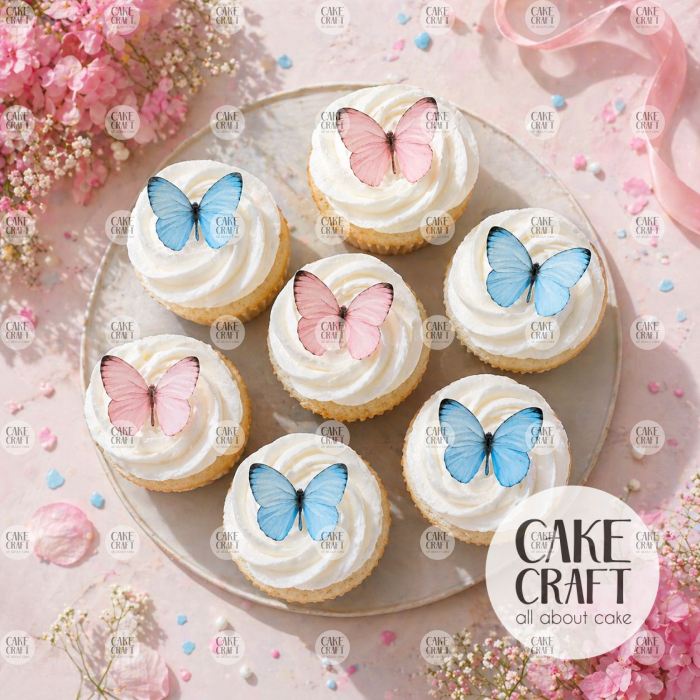 Βρώσιμα Σχέδια - Βρώσιμα σχέδια Πεταλούδες Ροζ & Γαλάζιες σετ - 23τμχ