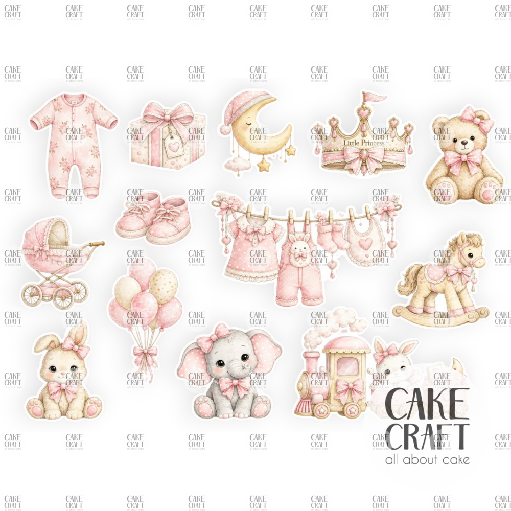 Βρώσιμα Σχέδια - Βρώσιμα σχέδια Baby Shower Κοριτσάκι - 13τμχ