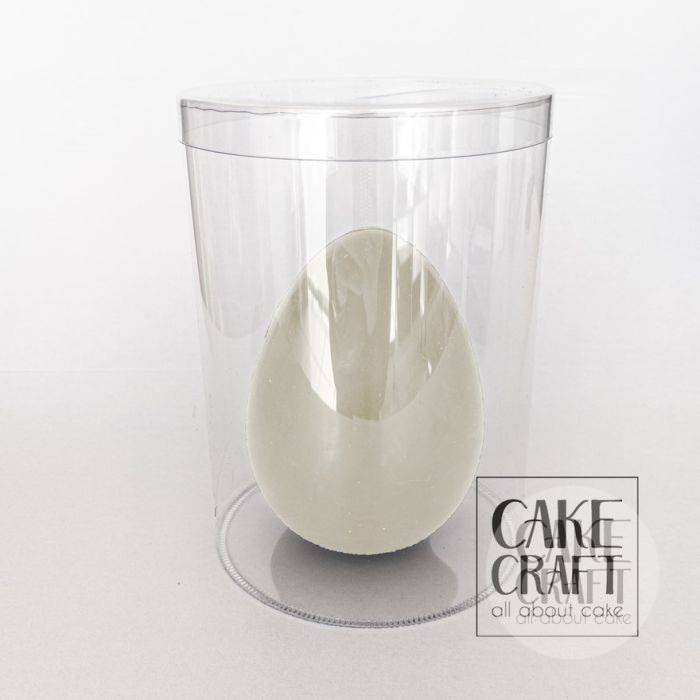 Σοκολατένιο αυγό λευκό γυμνό 330gr (18,2εκ) + Κουτί Διάφανο PVC 15x24cm