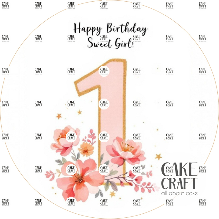 Βρώσιμα Σχέδια Baby - Βρώσιμο Σχέδιο first birthday girl flowers v1