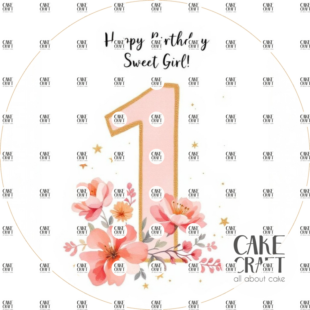 Βρώσιμα Σχέδια Baby - Βρώσιμο Σχέδιο first birthday girl flowers v1