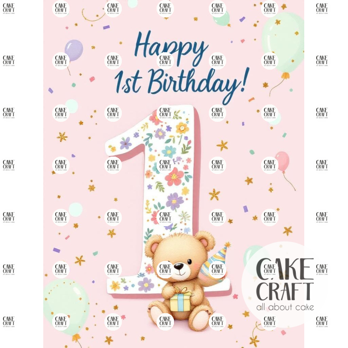 Βρώσιμα Σχέδια Baby - Βρώσιμο Σχέδιο first birthday girl teddy bear v1