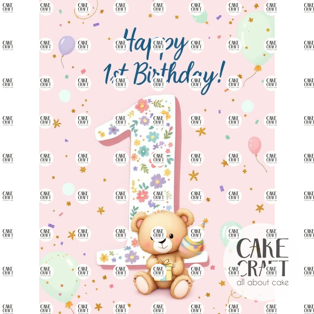 Βρώσιμα Σχέδια Baby - Βρώσιμο Σχέδιο first birthday girl teddy bear v1