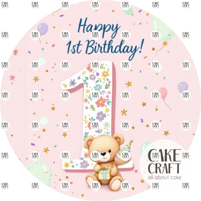 Βρώσιμα Σχέδια Baby - Βρώσιμο Σχέδιο first birthday girl teddy bear v2