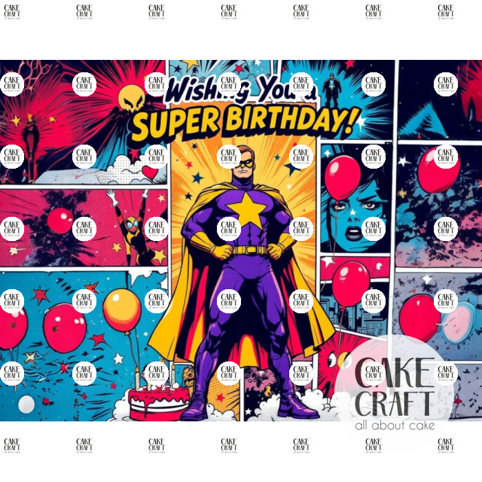 Βρώσιμα Σχέδια Γενεθλίων - Βρώσιμο Σχέδιο pop art superhero v1
