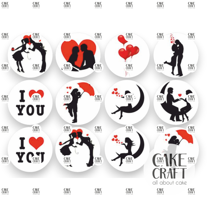 Βρώσιμη Εκτύπωση - Βρώσιμα σχέδια Valentine Couples v4 - 12τμχ