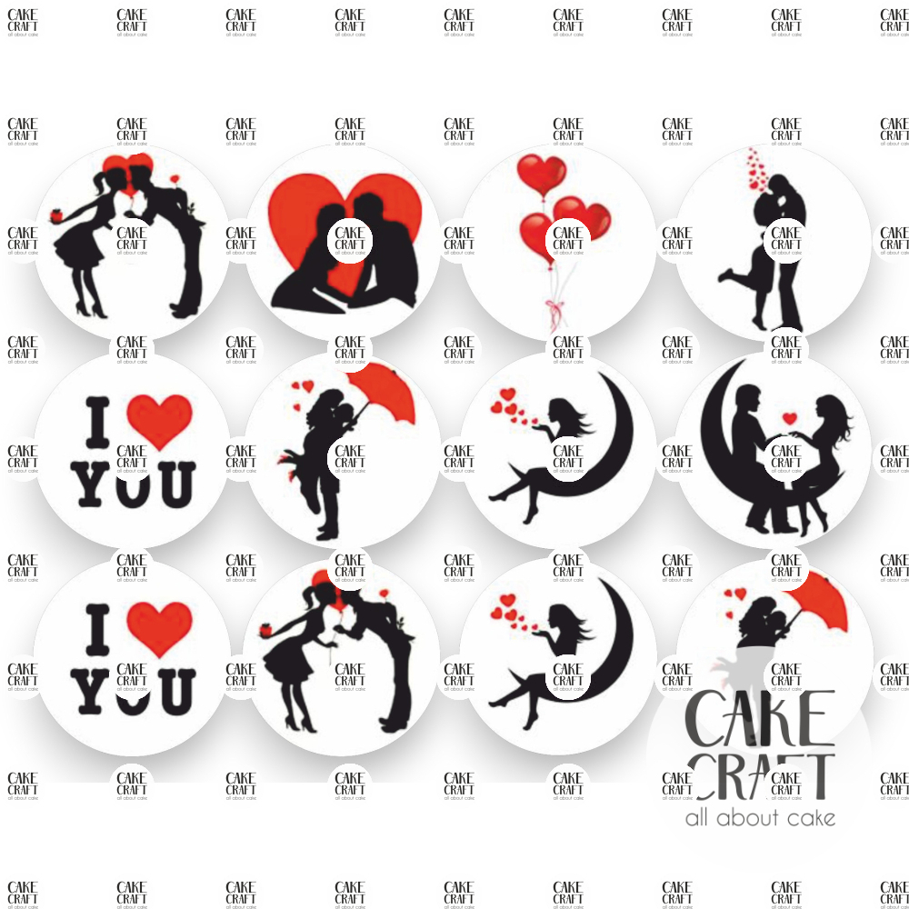 Βρώσιμη Εκτύπωση - Βρώσιμα σχέδια Valentine Couples v4 - 12τμχ