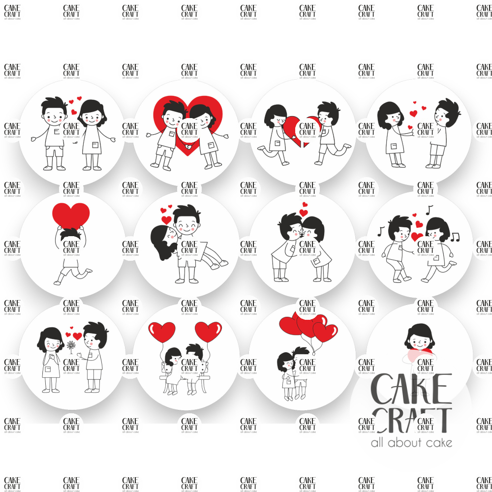 Βρώσιμη Εκτύπωση - Βρώσιμα σχέδια Valentine Couples v2 - 12τμχ