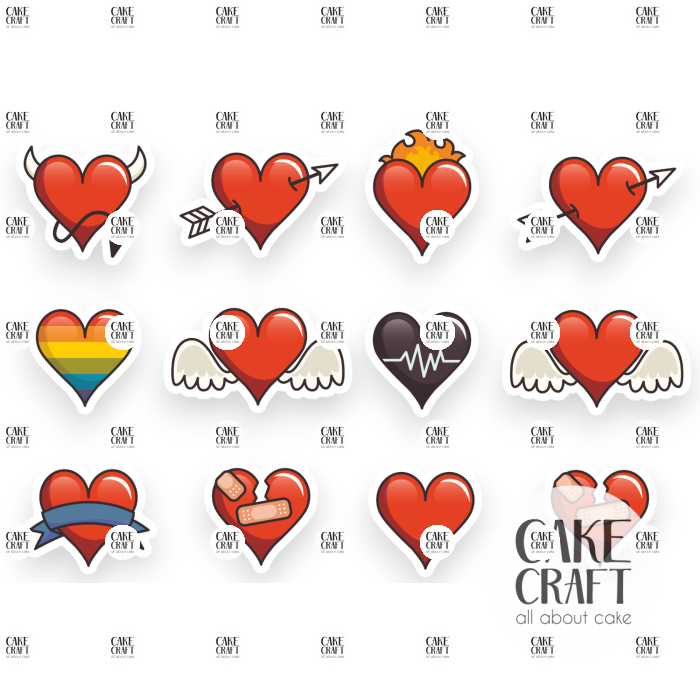 Βρώσιμη Εκτύπωση - Βρώσιμα σχέδια Valentine Hearts Mix v1 - 12τμχ