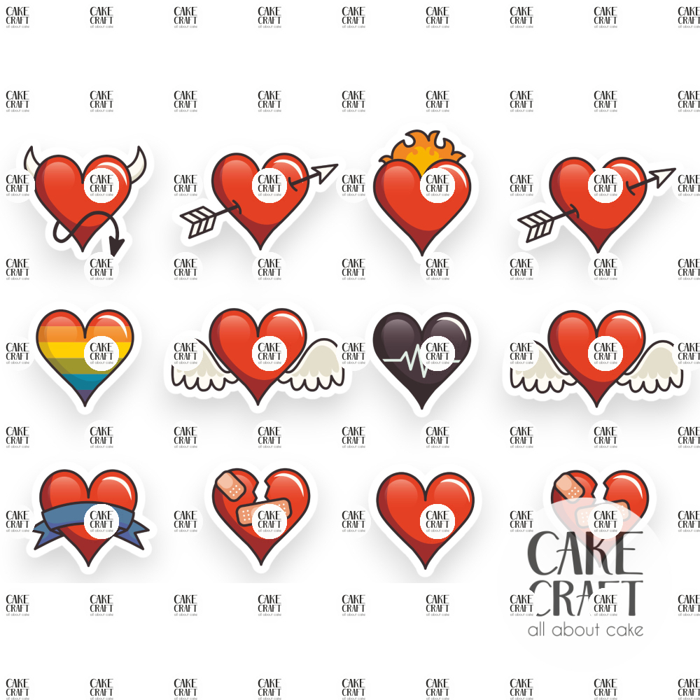 Βρώσιμη Εκτύπωση - Βρώσιμα σχέδια Valentine Hearts Mix v1 - 12τμχ