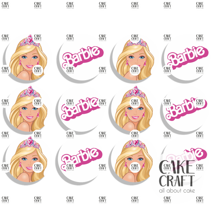 Βρώσιμη Εκτύπωση - Βρώσιμα σχέδια Barbie τάπες 6cm - 12τμχ