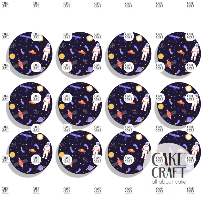 Βρώσιμη Εκτύπωση - Βρώσιμα σχέδια Διάστημα τάπες 6cm - 12τμχ