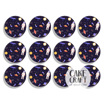 Βρώσιμη Εκτύπωση - Βρώσιμα σχέδια Διάστημα τάπες 6cm - 12τμχ