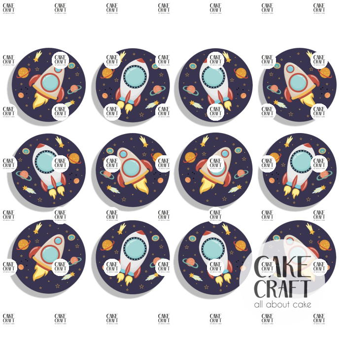 Βρώσιμη Εκτύπωση - Βρώσιμα σχέδια Διαστημόπλοιο τάπες 6cm - 12τμχ