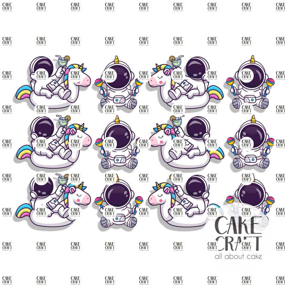 Βρώσιμη Εκτύπωση - Βρώσιμα σχέδια Αστροναύτες Unicorn 12τμχ