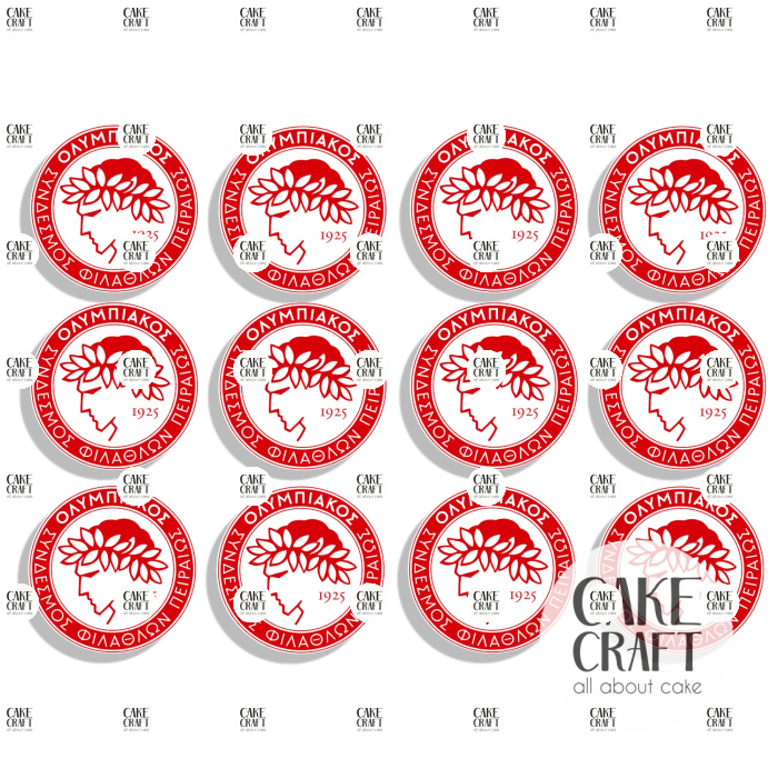 Βρώσιμη Εκτύπωση - Βρώσιμα σχέδια Ολυμπιακός τάπες 6cm - 12τμχ
