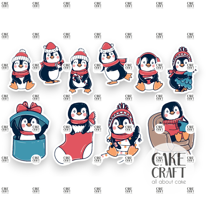 Βρώσιμη Εκτύπωση - Βρώσιμα σχέδια Christmas Πιγκουίνοι - 10τμχ