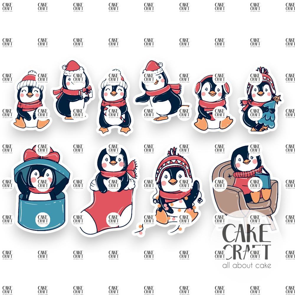 Βρώσιμη Εκτύπωση - Βρώσιμα σχέδια Christmas Πιγκουίνοι - 10τμχ