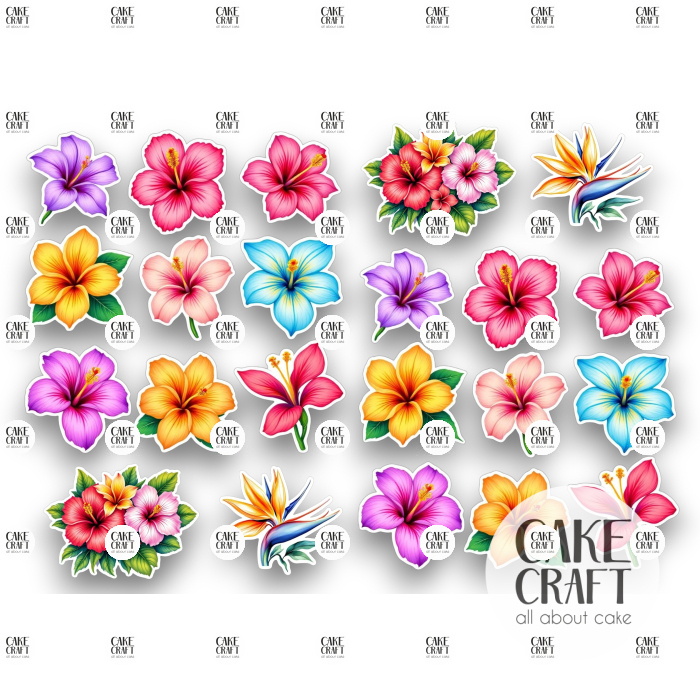 Βρώσιμη Εκτύπωση - Βρώσιμα σχέδια Τροπικά Λουλούδια - 22τμχ