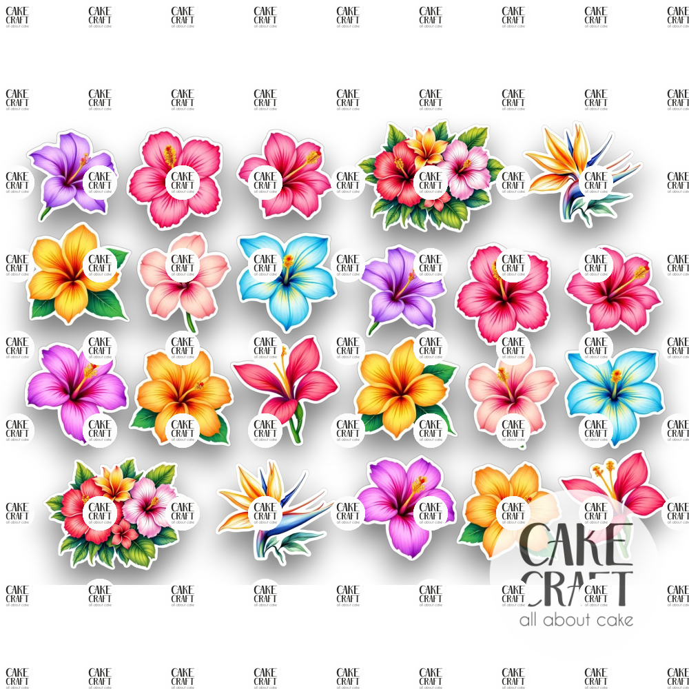 Βρώσιμη Εκτύπωση - Βρώσιμα σχέδια Τροπικά Λουλούδια - 22τμχ