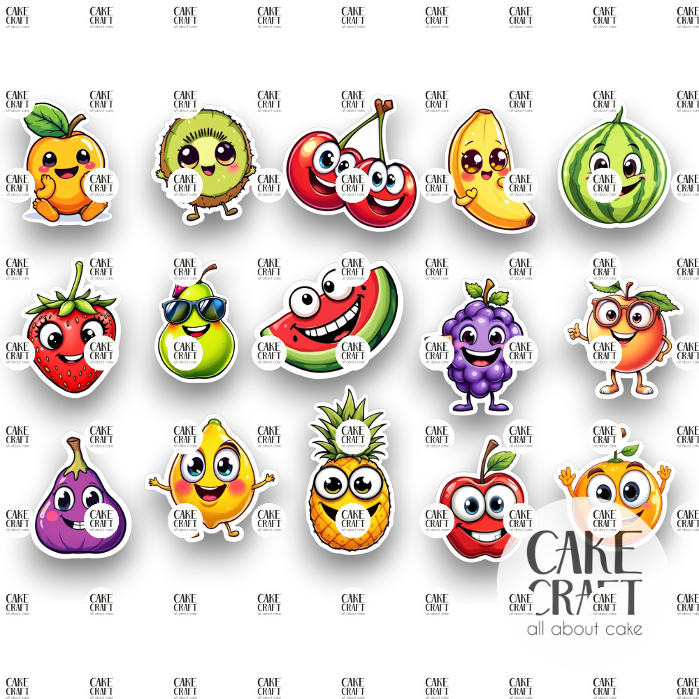 Βρώσιμη Εκτύπωση - Βρώσιμα σχέδια Χαρούμενα Φρούτα- 15τμχ