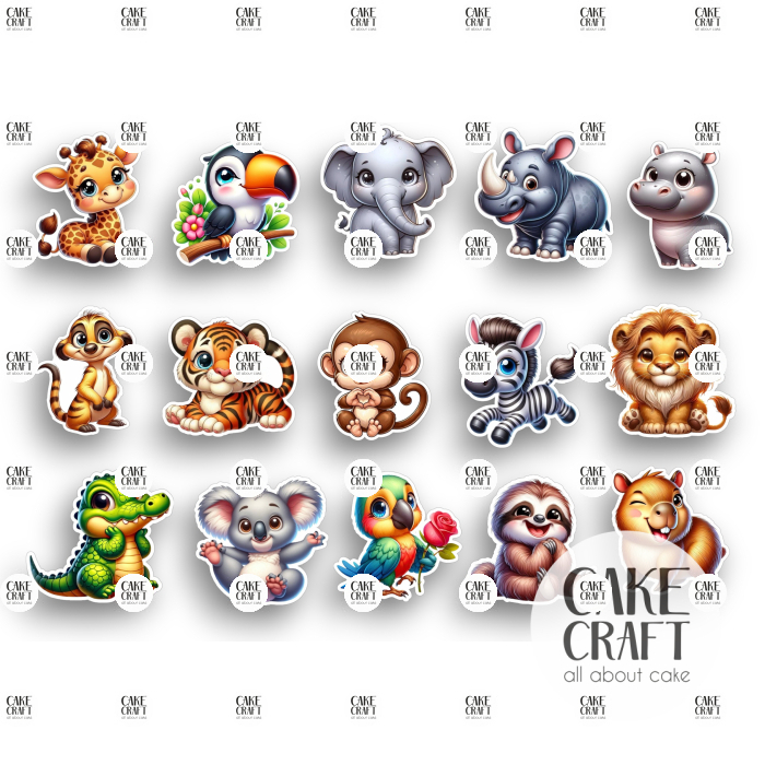 Βρώσιμα Κομμένα Σχέδια - Βρώσιμα σχέδια Ζώα της ζούγκλας v2 - 15τμχ