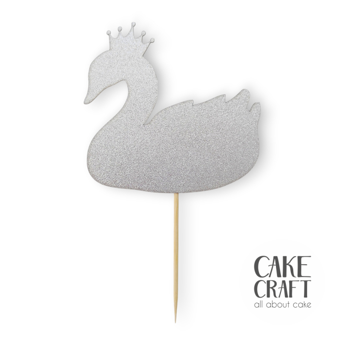 Χάρτινα Διακοσμητικά - Cake Topper Χάρτινο glitter Ασημί Κύκνος