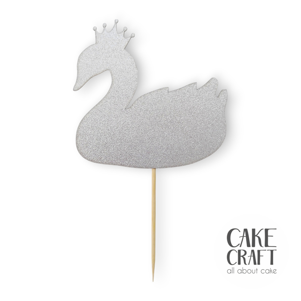 Χάρτινα Διακοσμητικά - Cake Topper Χάρτινο glitter Ασημί Κύκνος