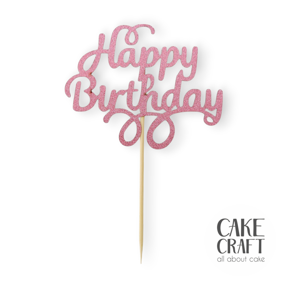 Χάρτινα Διακοσμητικά - Cake Topper Χάρτινο glitter Ροζ Happy Birthday v1